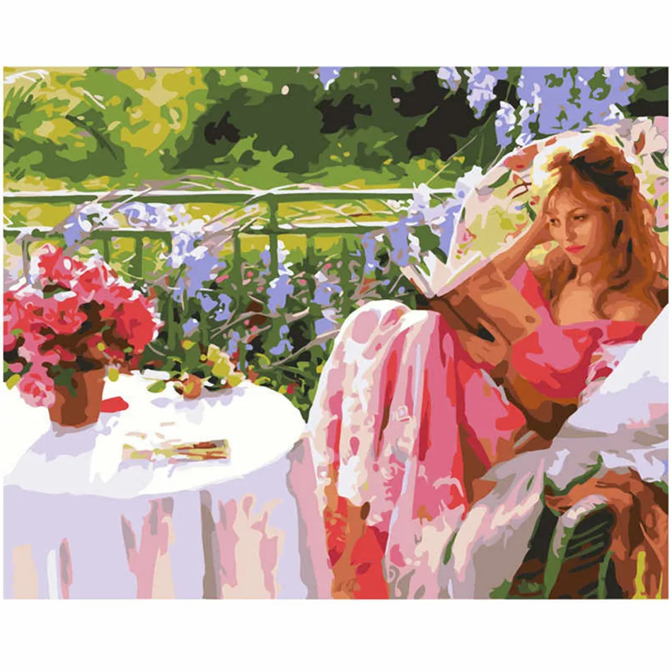 

RIHE Woman reading book-Diy Digital Painting By Numbers, Frameless Abstract Painting, Modern Wall Art Picture 16x20inch