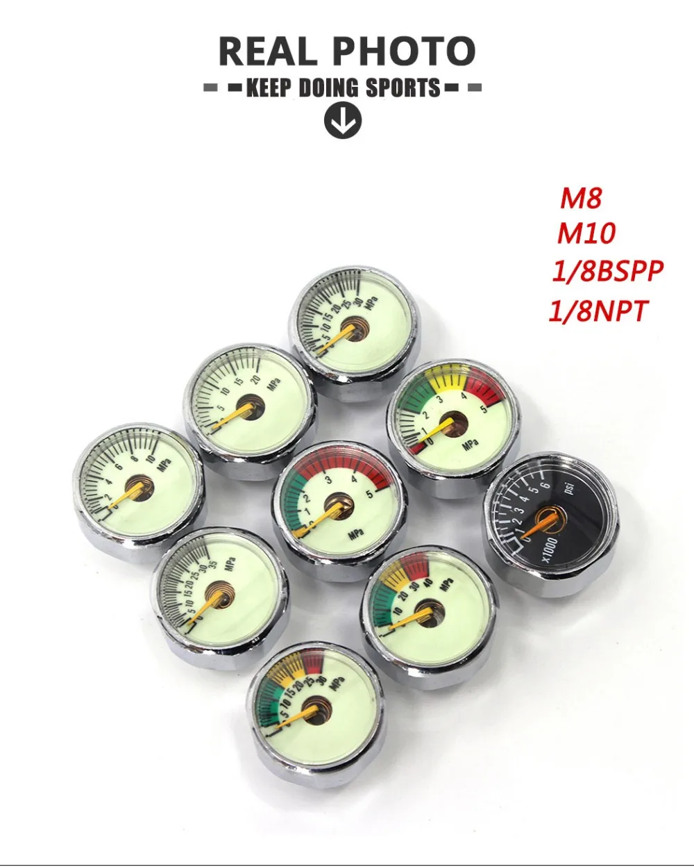 PCP Пейнтбол Airforce Подводное НПС клапан регулятора насос M8x1 M10x1 1/8NPT 1/8BSPP мини Давление манометр 20 Вт, 30 Вт, 40MPA 1 дюйм