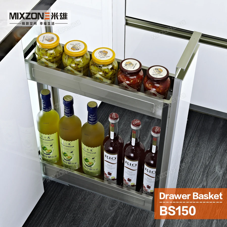 Eco Friendly Stainless Steel Pull Out Storage Drawer Two Tiers Spice