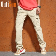 Oufisun Фирменная Новинка Для мужчин мутил-карман брюки-карго Повседневное брюки Для мужчин весна натуральный хлопок модные брюки-карго Для мужчин 29-40