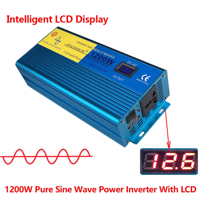 

Digital Display 1200W 2400W Peak Pure Sine Wave Power Inverter DC 12V to AC 220V 230V 240V Converter Supply Solar Power