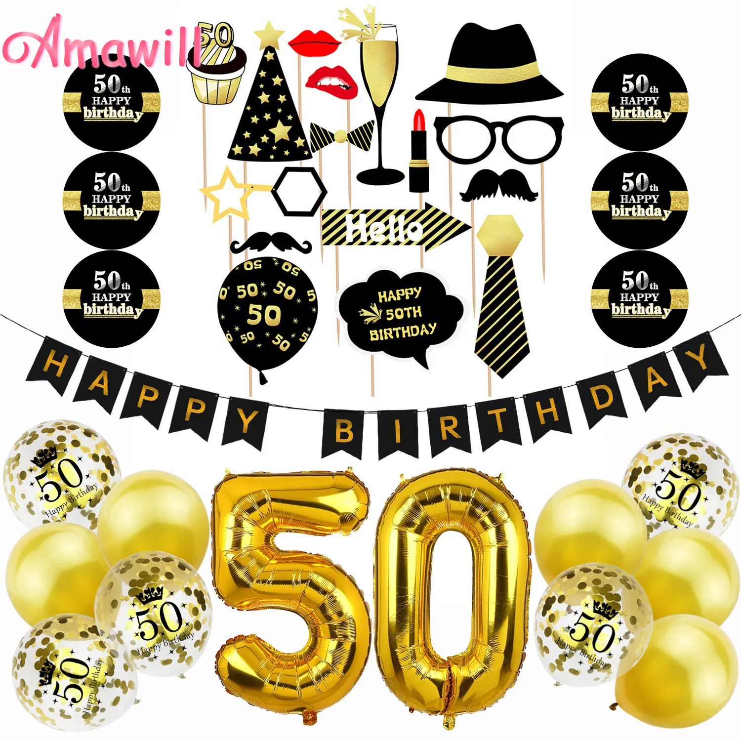 Превосходный 50 летний праздничный баннер Amawill на день рождения украшение для