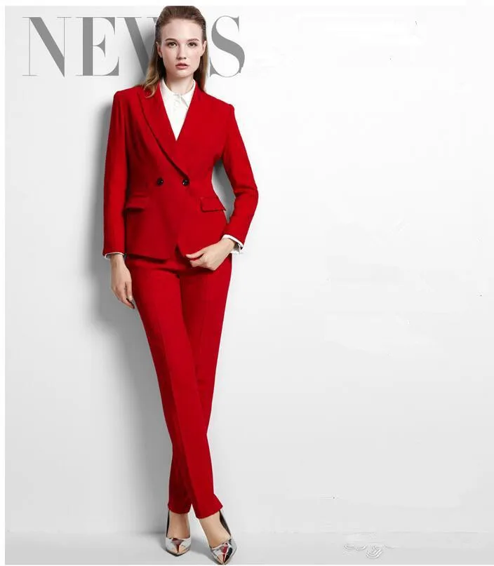 Custom Red Special Bussiness Formal Elegant Women Suit Set Blazers ...