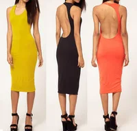 Top fashion 2013 Summer Newest Womens\' Backless O-Neck Sleeveless Stretch Bodycon Knee-Length Party Casual Pencil Dress S-XL
