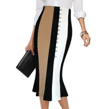 Vfemage, женская элегантная контрастная высокая талия, разрез спереди, для работы, бизнес, вечерние, Коктейльная, рыбий хвост, Русалка, расклешенная юбка-карандаш, миди, 1177