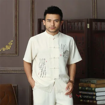 

Fashion Trends Chinese Men's Cotton Mandarin Collar Kung Fu Shirt Top Novelty print Tang Shi Tang Suit Size S M L XL XXL XXXL
