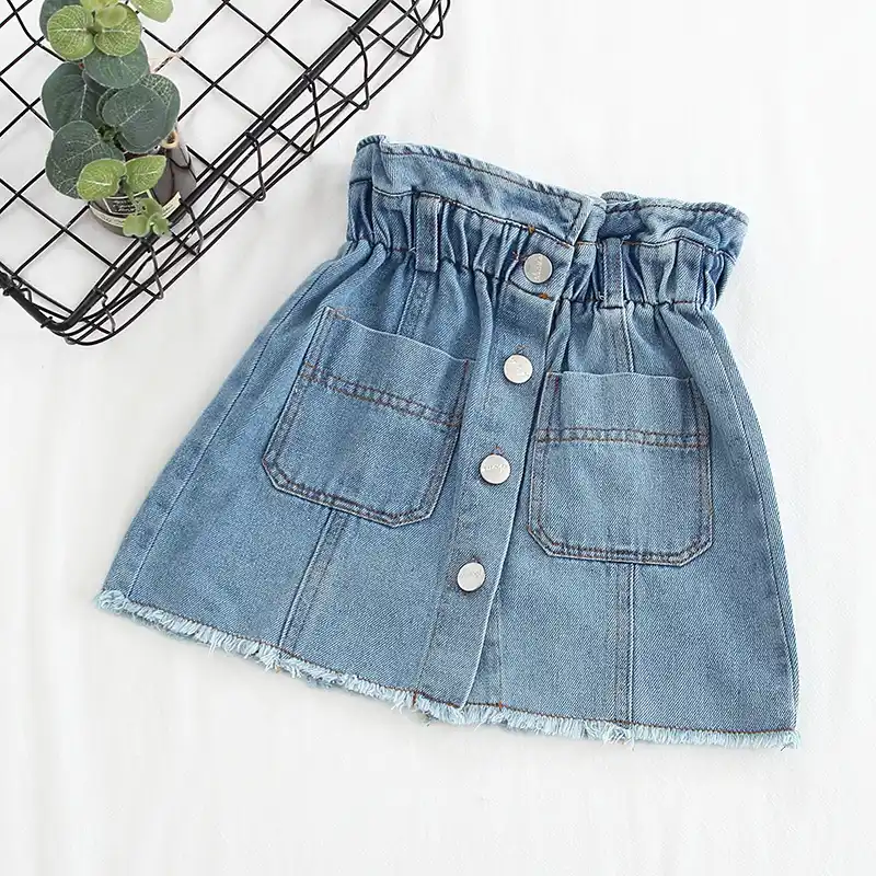 2019 Summer Kids Girls Blue Denim Mini Skirt Children Girls Denim Skirt