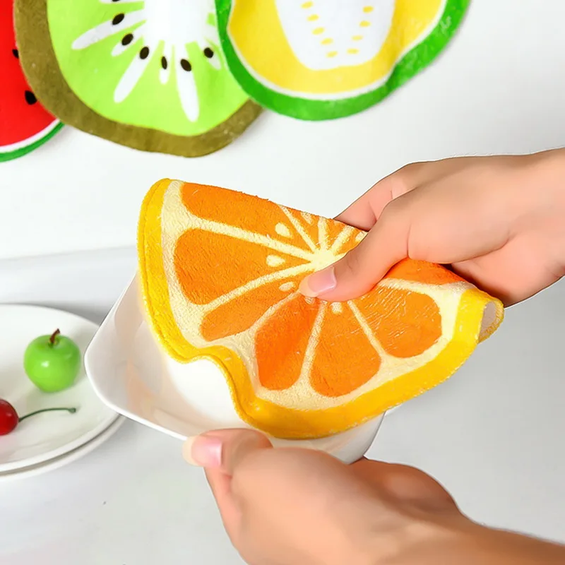 

B Hangable Cartoon Fruit Pattern Towel Hand Towel Kitchen Absorbent Rag Hand Printed Fiber Cloth Towel children's Handkerchief
