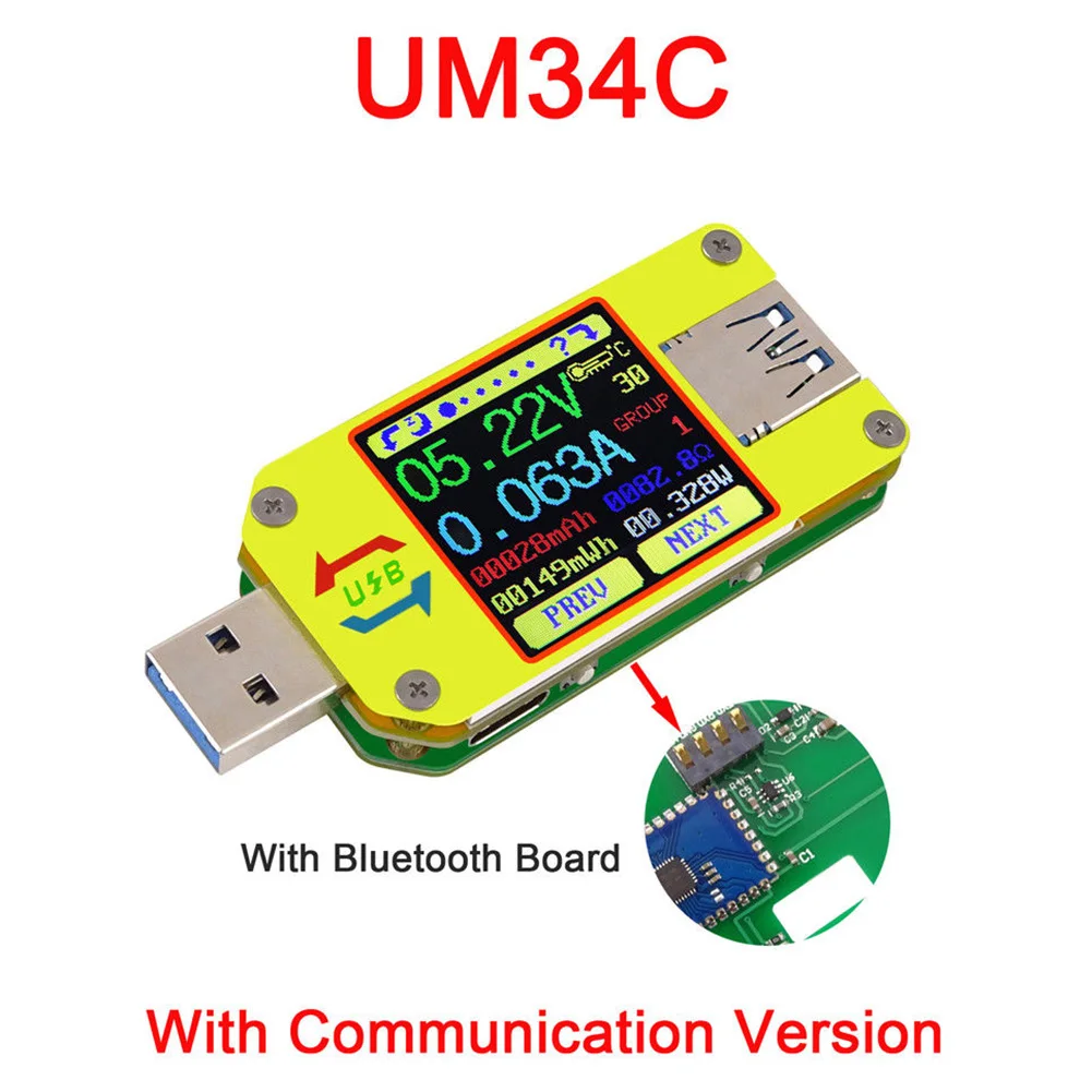For UM34 UM34C Multifunctional Tester Voltmeter Ammeter LCD Display Voltage Meter USB 3.0 Battery Charge Cable Resistance Type-c