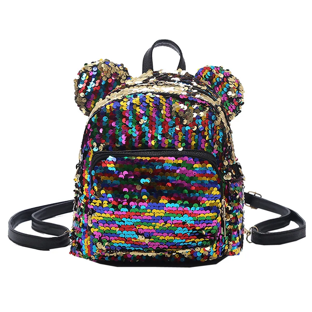 Блестящий женский школьный рюкзак с блестками, милая сумка с мышкой для девочек, студентов, подростков, путешествий, вечерние, мини сумка на плечо, Mochila Feminin