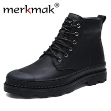 Merkmak/мужские ботинки с мехом; деловые повседневные ботинки для мужчин; коллекция года; сезон осень-зима; модные классические теплые ботинки черного цвета; ботильоны на шнуровке