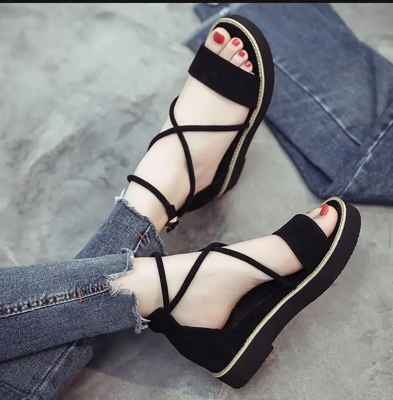 

shoes women new Sandals summer 2019 fashion ins versatile flat cross strap web celebrity Roman ultra hot trend sandals
