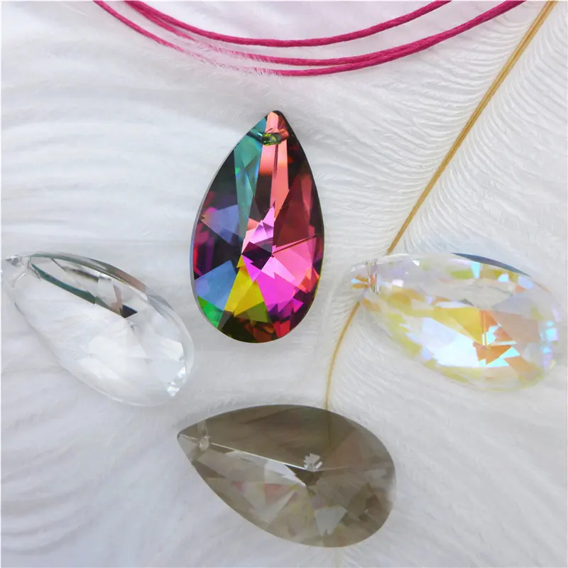 

38mm pear/tear shape glass pendants DIY crystal rainbow/AB/clear white lamp suncatcher curtain light chandelier parts cut 12pcs