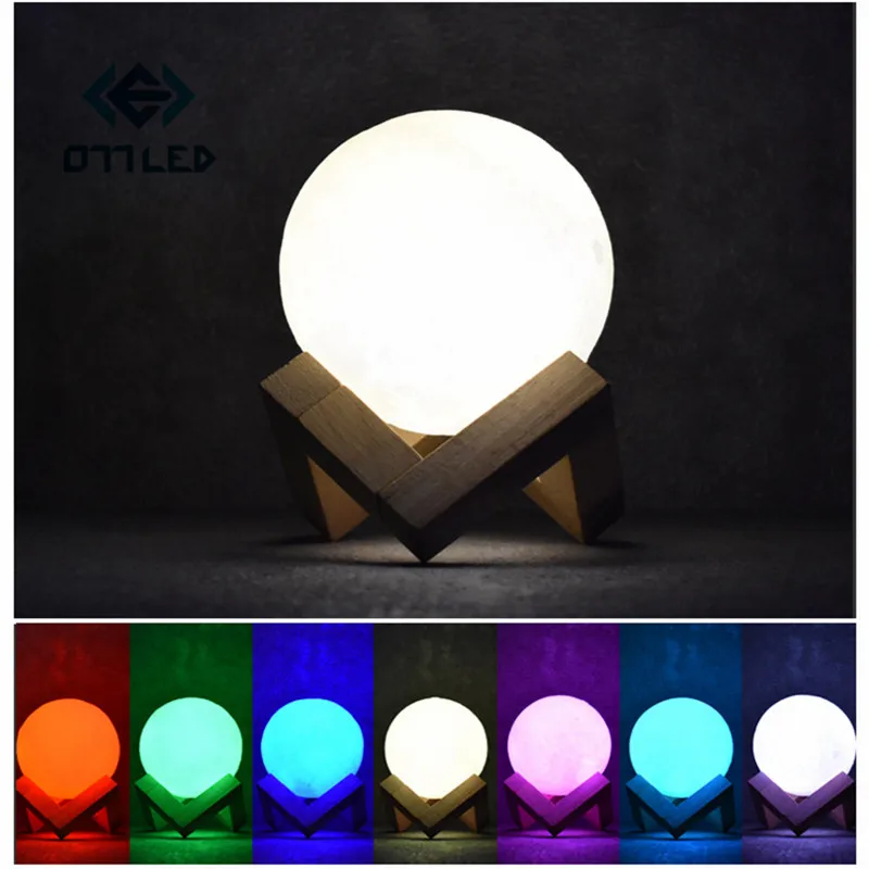 buy 3D Print Moon Lamp 7 Color Change Touch Switch Usb Table Bedroom Bookcase Night Light Home Creative Gift Christmas Decoration