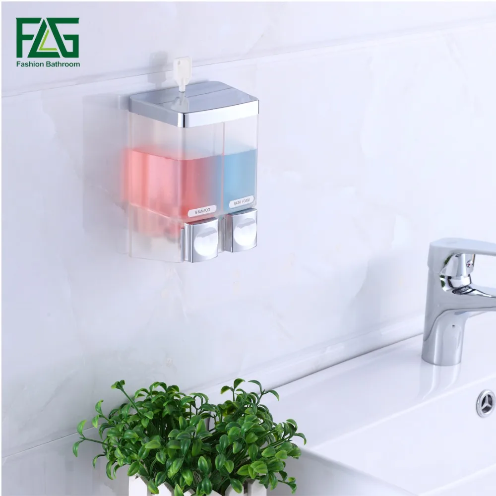 

Free Shipping Manual Hand Soap Dispenser Washroom Plastic Liquid Double Soap Dispenser 500ML