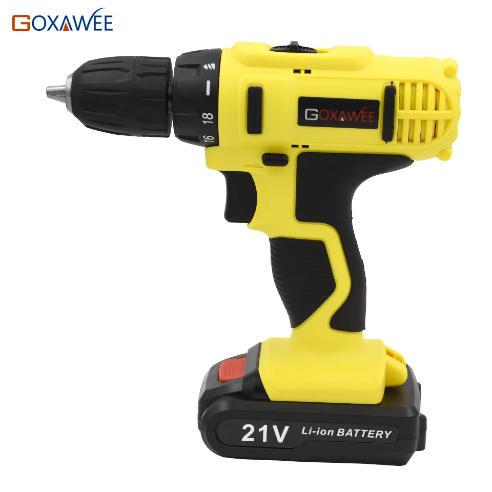 GOXAWEE 21V 2 Speed Electric Drill Lithium Cordless Screwdriver Power Drills Multi function