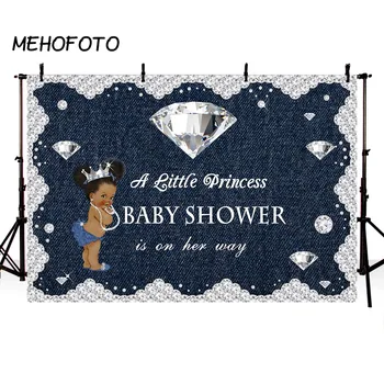 

Baby Shower Photography Backdrop Denim and Diamond A Little Princess Party Banner Photo Booth Background Cake Table Decoration