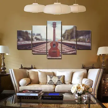 

A Guitar Train Railway Landscape Picture Wall Art Painting for Living Room Office Wall Decor Artwork Canvas Printed Home Decor