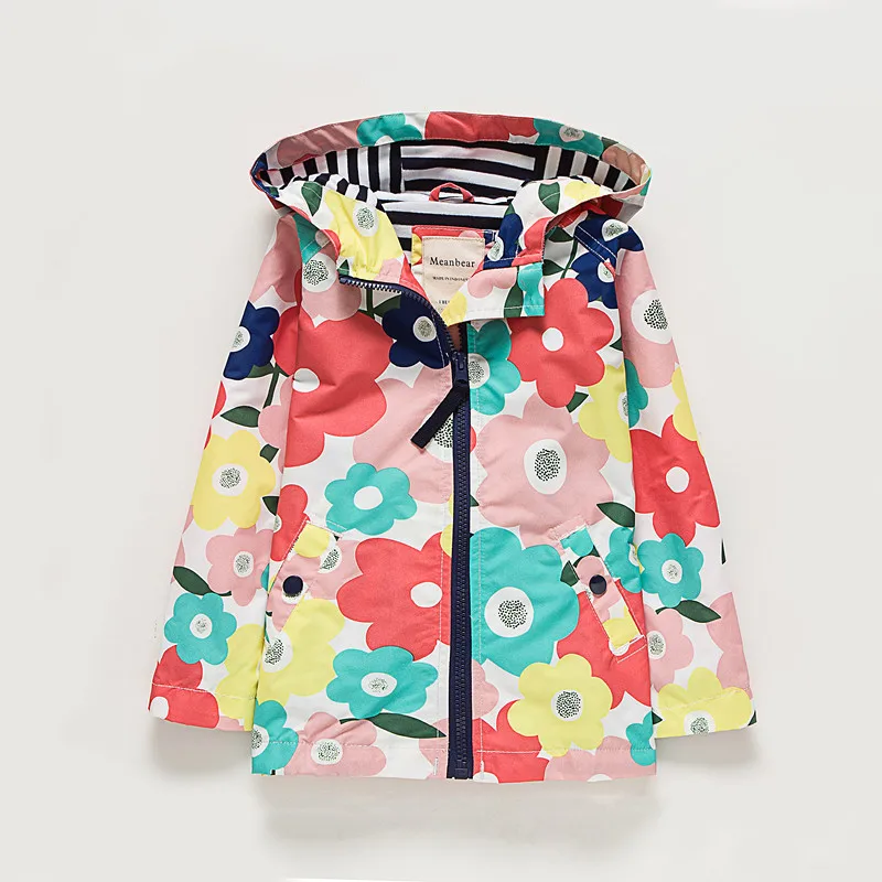 Jackets for girls Spring Autumn Bright Flower Print Hooded Windbreaker