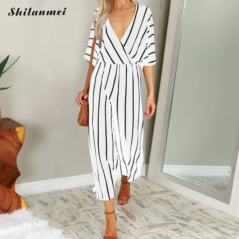 البوليستر واسعة الساق السراويل زائد حجم طويلة بذلة السيدات العميق V عادي مصبوغ Playsuits النساء طويلة بانت ارتداءها أسود أبيض XXXL البوليستر واسعة الساق السراويل زائد حجم طويلة بذلة السيدات العميق V عادي مصبوغ Playsuits النساء طويلة بانت ارتداءها أسود أبيض XXXL