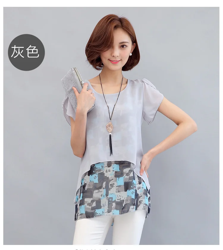 MSSNNG Women Chiffon Blouses Shirts 2018 Summer Plus Size Short Sleeve Elegant Tops Ruffles Print Women Clothing Blusas  (19)