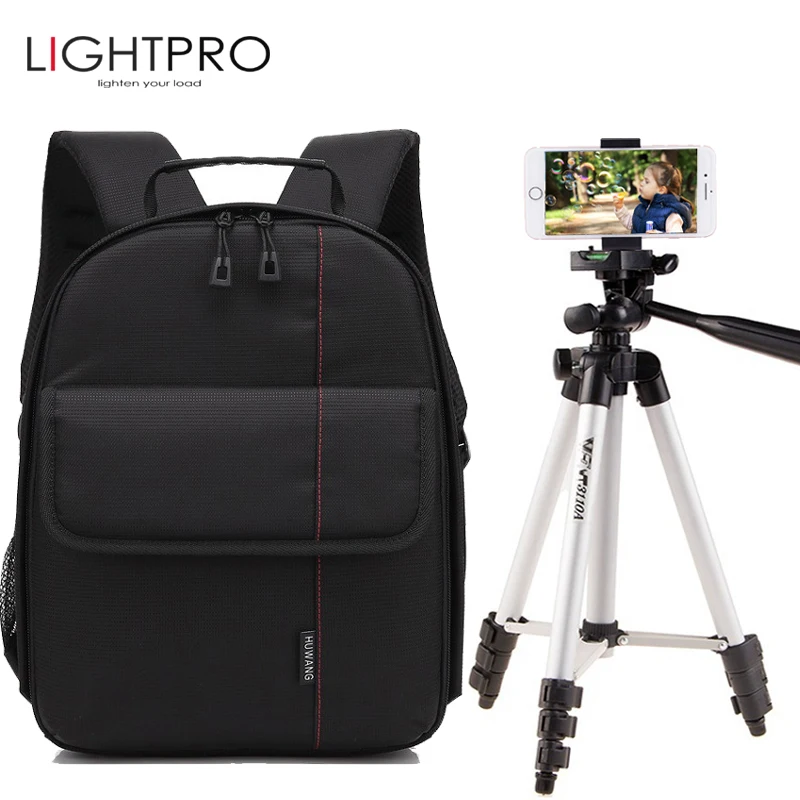 Koop P1 Waterdichte Digitale DSLR Photo Gewatteerde Rugzak w Rain Cover Bag Case w WT 3110A Foto Camera Statief w Telefoon Clip