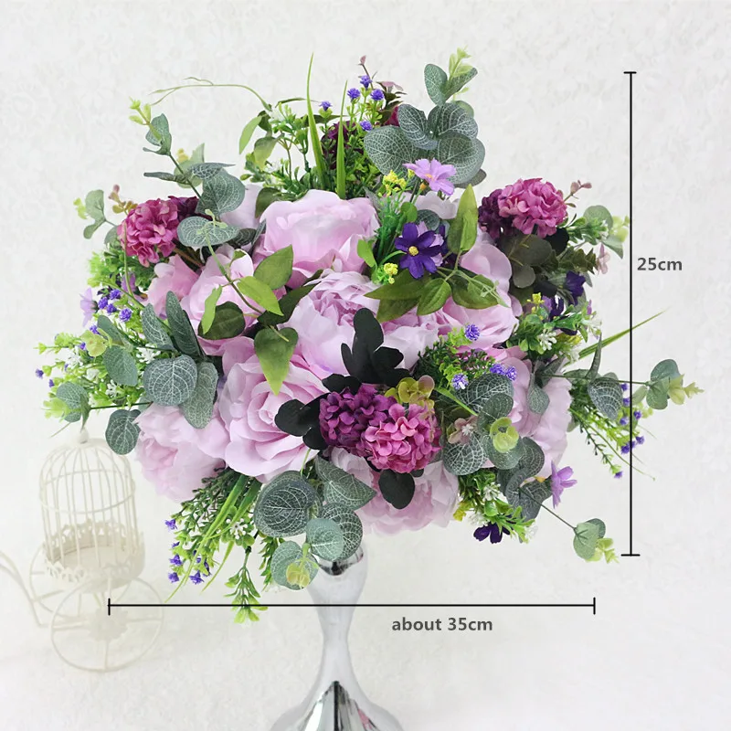 Flone 35cm Artificial Rose Peony Hydrangea Flower Ball Fake Flower Ball Simulation Silk Flower Wedding Party Decor Flower Ball (48)