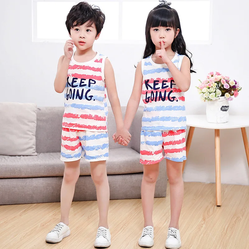 

2019 Summer New Cotton Children's Vest Set Children's Round Collar Cotton T-shirts Boys Girls Set