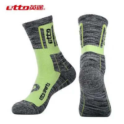 ETTO 3 пар/лот, мужские качественные дышащие толстые махровые хлопковые спортивные носки, баскетбольные футбольные носки для бега и велоспорта HEQ011 - Цвет: fluo green