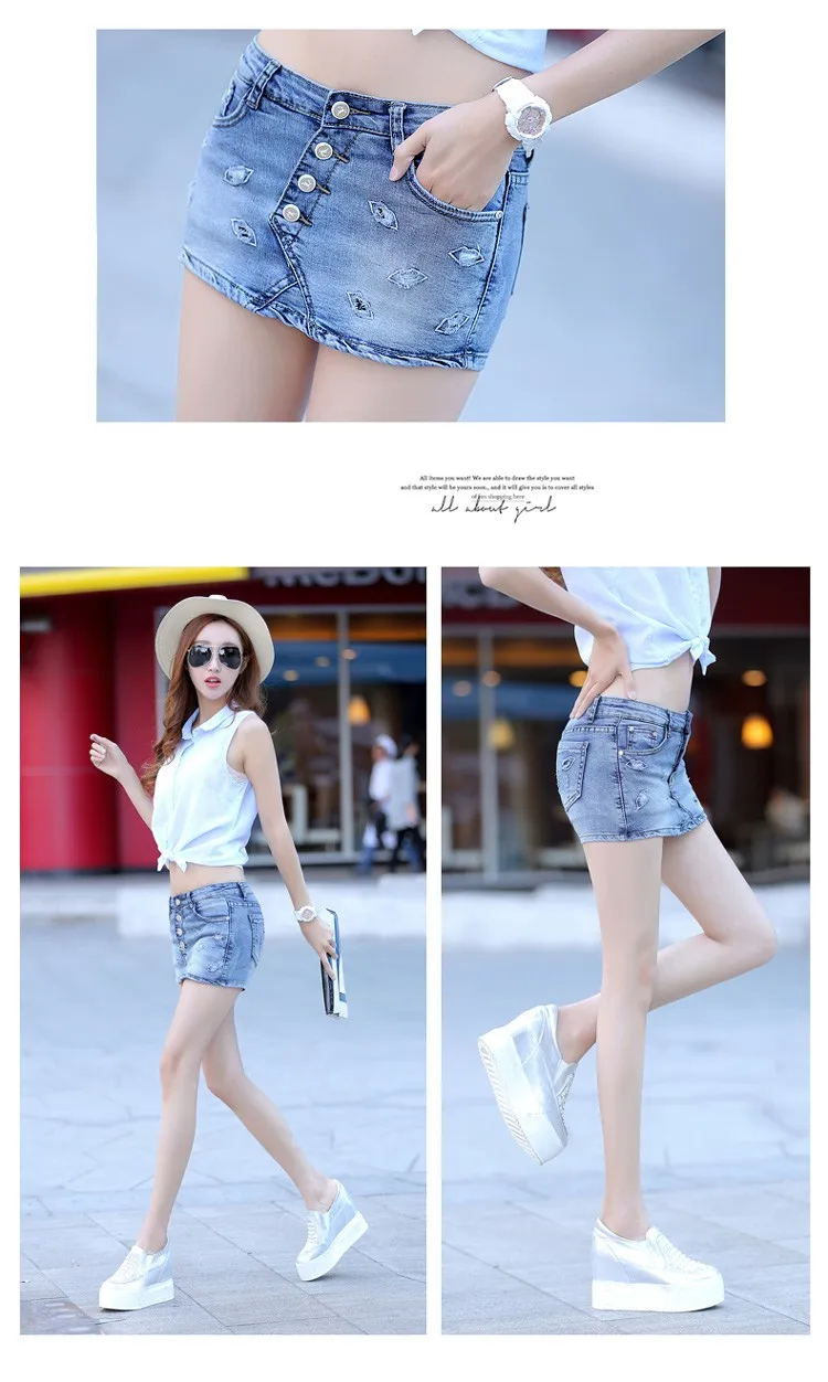 Лето Новая мода шорты деним корейский стиль размера плюс S-3XL женские шорты юбка Sli сексуальные женские короткие джинсы