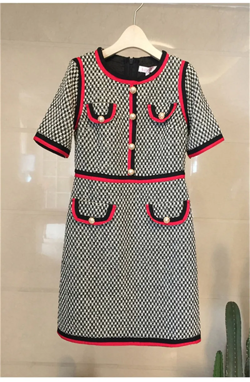 Limiguyue твидовое платье для женщин осень зима короткий рукав Жемчуг пуговицы дизайнерское Брендовое подиумное платье vestidos вязаные вечерние платья W509