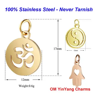 

5pcs/lot 316L Stainless Steel OM Charms 100% Steel Handmade Yin Yang diy Jewelry Finding supplies Hamsa hand Charm Pendant