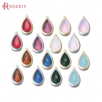 

4PCS 14x22x6.5MM 24K Champagne Gold Color or Silver Color Brass with Tear Drop Shape Colourful Glass Beads Charms Pendants