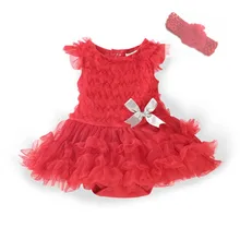 Фотография Summer Baby Girls Dress Infant Romper Dresses 100% cotton Lace Sleeveless Girls Birthday Party Dresses Jumpsuits 