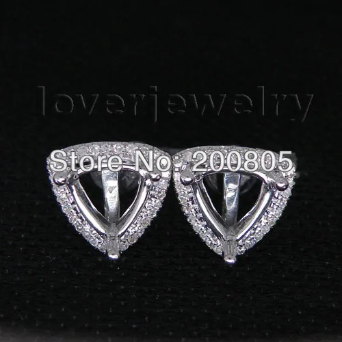 

Vintage Trillion 7x7mm 14Kt White Gold Diamond Semi mount Earrings WE014