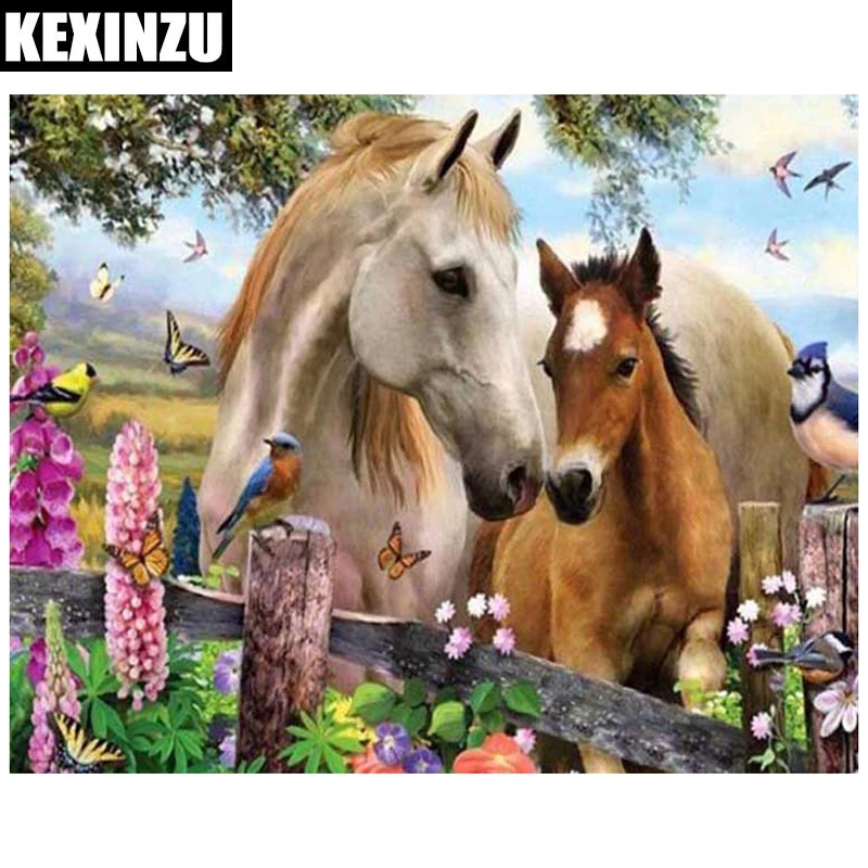 

NEW 3D Diamond Painting Cross Stitch Two Horses asture Crystal Needlework Diamond Embroidery Full Diamond Decorative