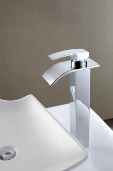 

Free shipping~ Single Handle Brass Chrome Finishing Waterfall Basin Faucet+ Big Mouth Waterfall faucet +Countertop faucet 13002