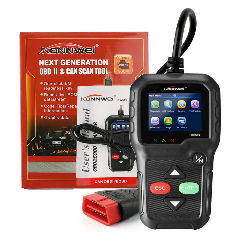 Новейший OBD 2 ODB Автосканер KONNWEI KW680 с поддержкой нескольких языков все функции OBD2