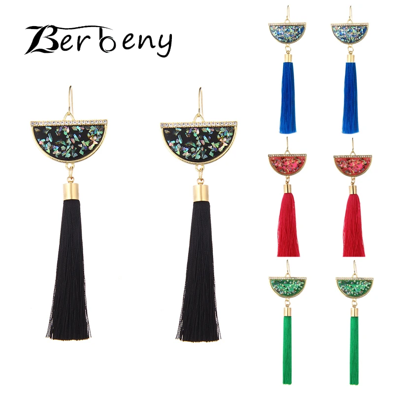 

Handmade Sector Tassel Earrings 2019 Trendy Black Red Yellow Green Long Dangles Ear Brincos Silk Fringed Jewellery For Women