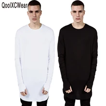 QoolXCWear Популярные однотонные мужские футболки с длинным рукавом, модные мужские футболки в стиле хип-хоп, повседневные футболки размера плюс XXXL