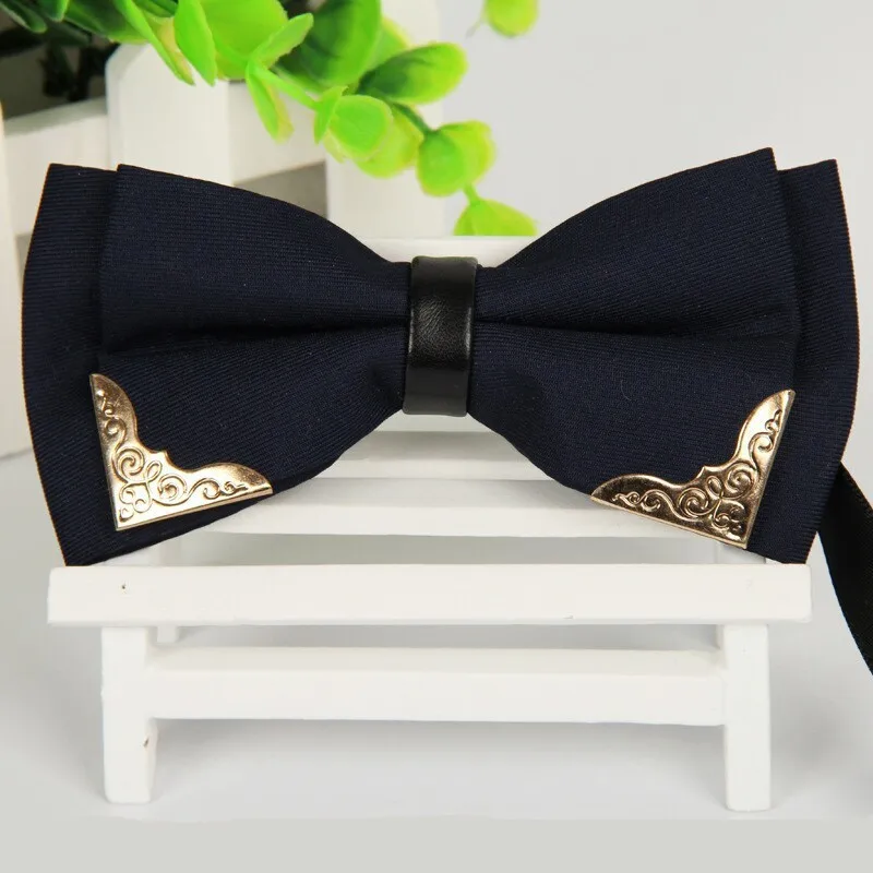 

SHENNAIWEI 12cm*6cm men navy blue bow ties High grade Metal design boutique 2016 bowknot