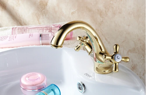 

Fashion Europe style top high quality gold finished hot and cold sink faucet,bathroom basin faucet tap mixer with cross handle