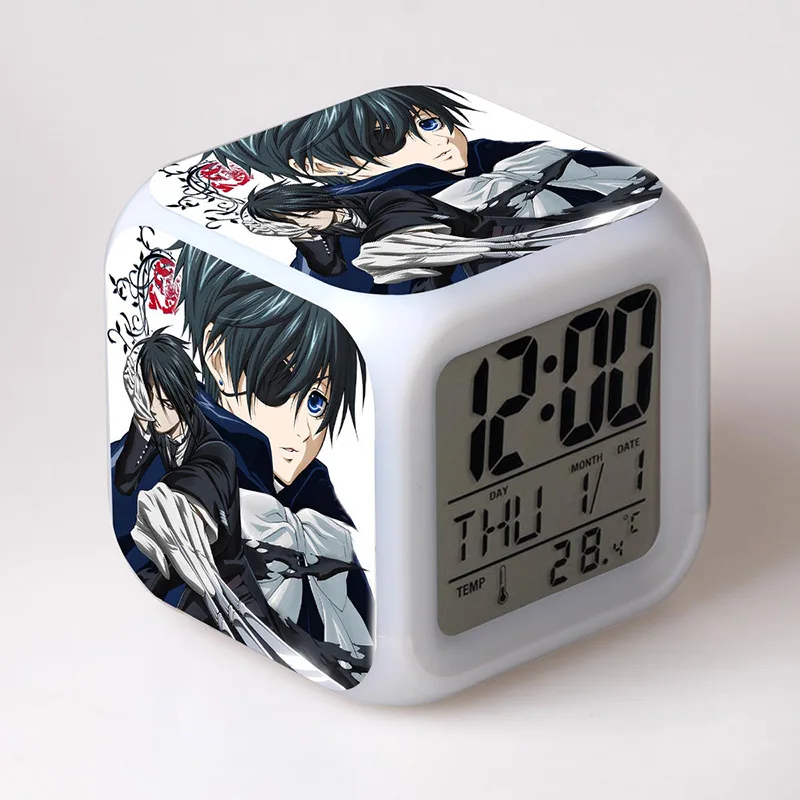 

Anime Figurines Watch Black Butler LED Alarm Clock Color Glowing Changing Touch Light Janpan Anime Figurines PVC Collection Toys