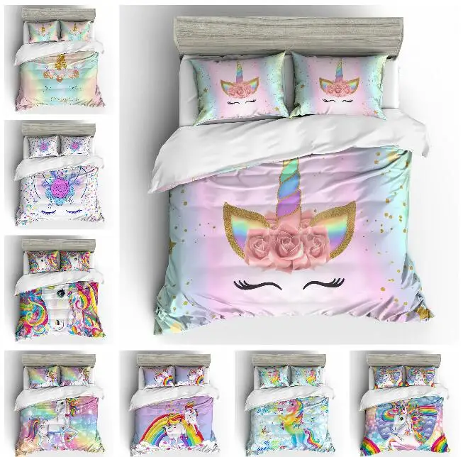 

AU Single Double Queen King Polyester Duvet Cover Set Duvet Cover With Pillowcases Without Filler Without Sheet Unicorn Printed