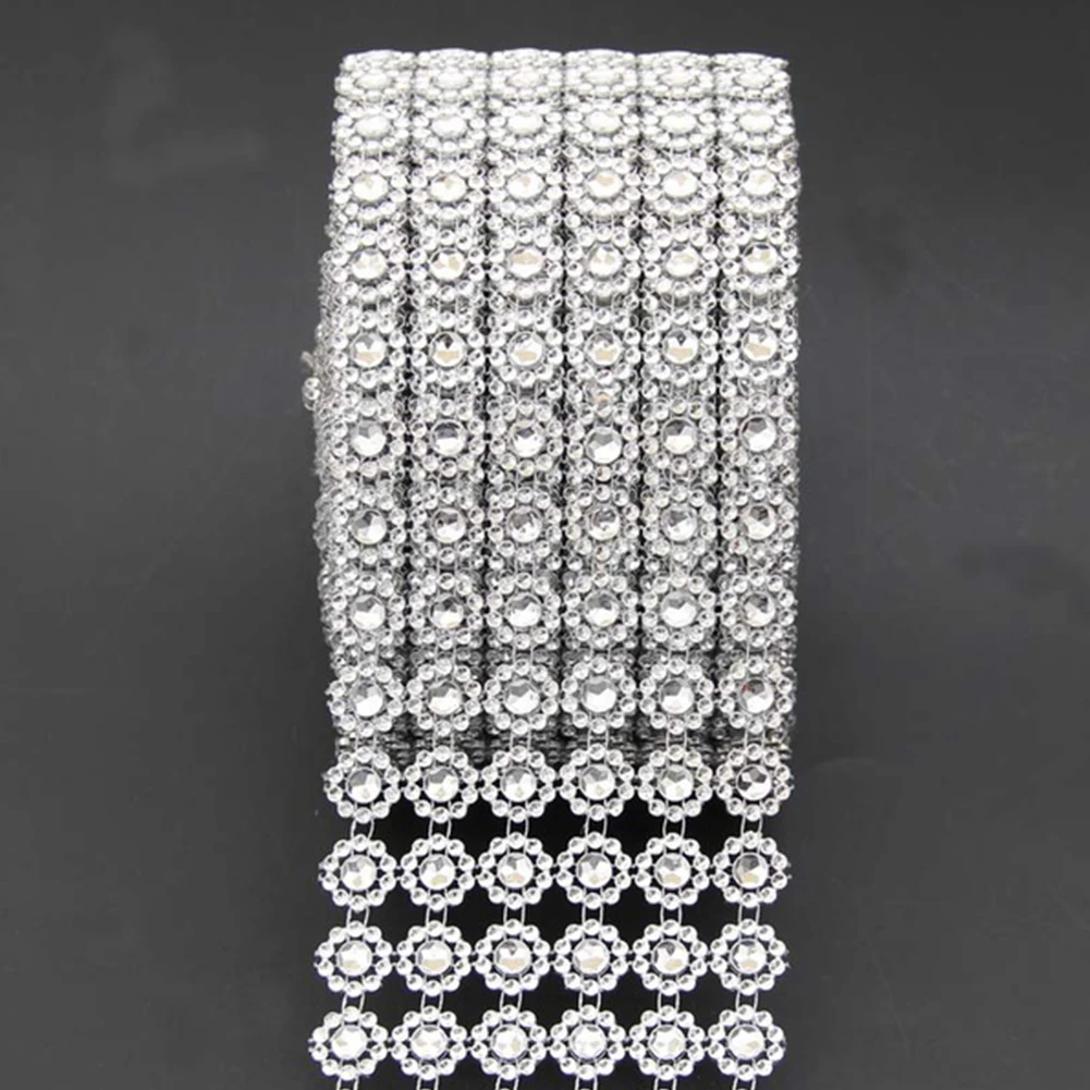

Bling luxury 6 Flower shape Sunflower Rhinestone Ribbon Mesh Wrap DIY Decor accessories Crystal vases candle