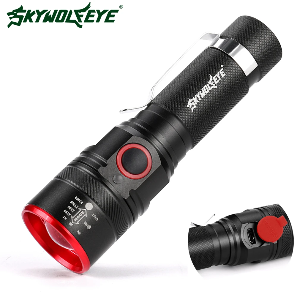 SKYWOLFEYE Handy T6 LED FLASHLIGHT 18650 TORCH USB Zoomable Mini Flash Light Powerful Camping