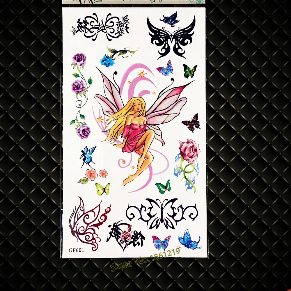 

Waterproof Flower Fairy Temporary Tattoo Butterflies Fake Flash Tattoo Stickers GGF601 Lace Butterfly Henna Waterproof Tattoos