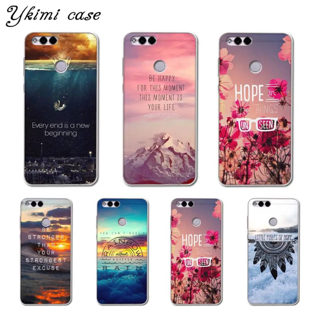 

Ykimi case For Huawei Honor 6A 7X 8 9 9i 10 case Fashion beautiful Text scenery phone Cover transparent TPU soft Silicone capa
