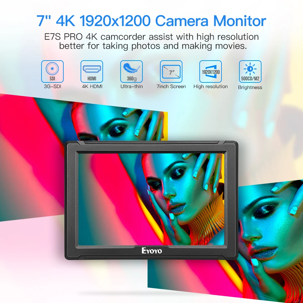 Eyoyo E7S PRO 7 дюймов для однообъективной цифровой зеркальной фотокамеры на поле камеры монитор IPS Full HD 1920x1200 3g SDI 4K HDMI небольшой тонкий DSLR для Canon Nikon sony