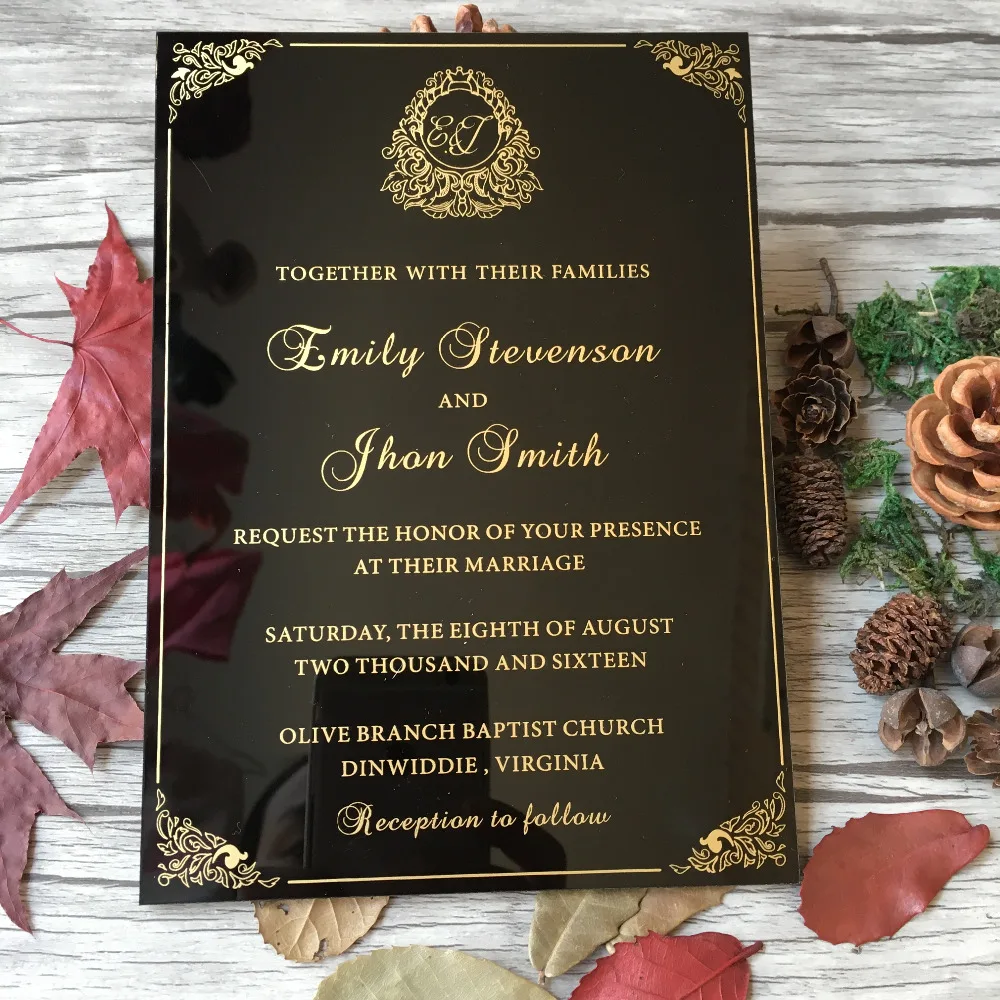  Customized 5X7inch 100pcs per lot Contracted and noble style Black Acrylic Wedding Invitation Card  - 32793955554
